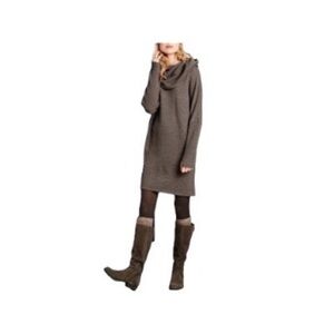 Emu 100% Merino Wool Cowl Neck Sweater Dress Brown Neutral Minimalist